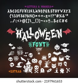 Halloween Vector Display Font with Extras. Spooky symbols makes it quick and easy to customize your holiday projects.