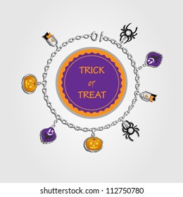 Halloween Vector Doodle With Charm Bracelet. Vector Illustration.