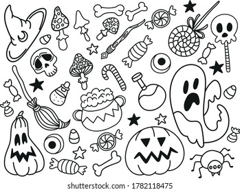 Halloween vector doodle handdrawn elements  outline
