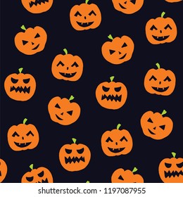 Halloween vector doodle seamless pattern. Endless background with pumpkins.