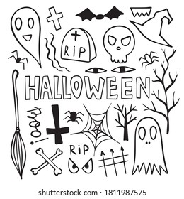 halloween vector doodle set line art