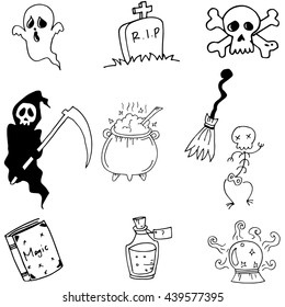 Halloween vector doodle set on white backgrounds