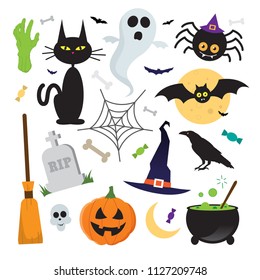 Halloween vector elements icons set on white background