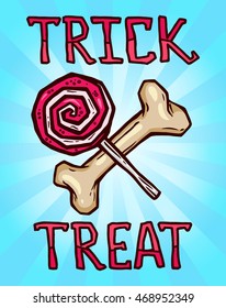 Halloween vector emblem with candy and bone