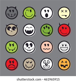 Halloween vector emoticon icon set collection
