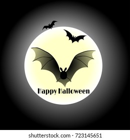 Halloween. Vector festive illustration. Full moon. Silhouette. Dark background. The bats. Night. Horror. Darkness.