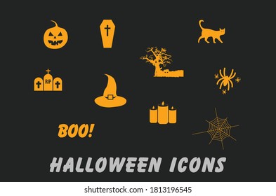 Conjunto de iconos planos vectoriales de Halloween 