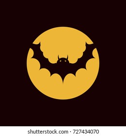 Halloween Vector Flat Illustration Image of a Bat Flying on Moon