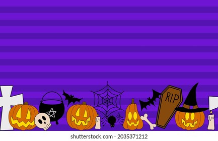 Halloween vector frame for banners and promote. Seamless pattern holiday frame. Purple background
