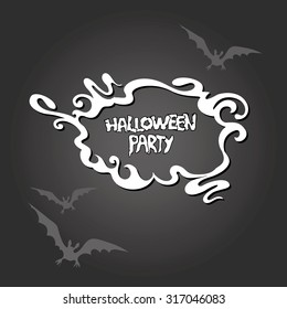 Halloween vector frame with a flying bat on a dark background.