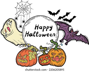 Halloween vector frame. Hand drawn scary and funny cartoon characters. Design for party invitation, store sale, seasonal discount banner, greeting card, background, poster print, decorative elements.