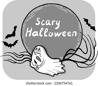 Halloween vector frame. Hand drawn scary and funny cartoon characters. Design for party invitation, store sale, seasonal discount banner, greeting card, background, poster print, decorative elements.