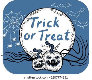 Halloween vector frame. Hand drawn scary and funny cartoon characters. Design for party invitation, store sale, seasonal discount banner, greeting card, background, poster print, decorative elements.