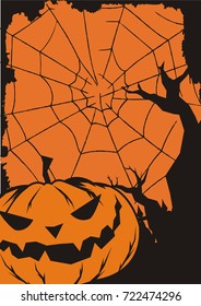 halloween vector frame with spider web and pumkin