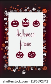 Halloween vector frame with various pumpkins