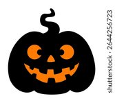 Halloween vector funny pumpkin. Jack-o-lantern. Black silhouette in cartoon style. The symbol of the autumn holiday. For the design of cards, party invitations. Isolated on a white background.