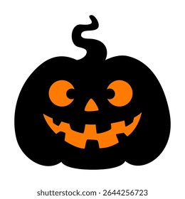 Halloween vector funny pumpkin. Jack-o-lantern. Black silhouette in cartoon style. The symbol of the autumn holiday. For the design of cards, party invitations. Isolated on a white background.