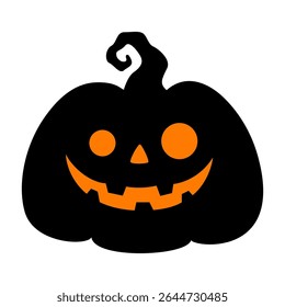 Halloween vector funny pumpkin. Jack-o-lantern. Black silhouette in cartoon style. The symbol of the autumn holiday. For the design of cards, party invitations. Isolated on a white background.