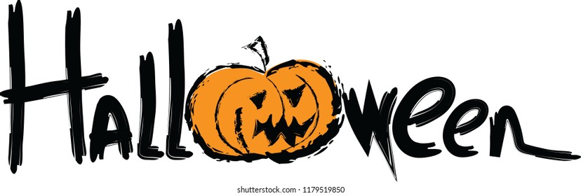 Halloween vector graphic text. Funny style with a pumpkin. Basic RGB