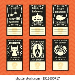 Halloween vector greeting card vintage style collection ,happy halloween note pad set.