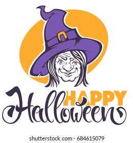 Halloween vector greeting or invitation card with image of old horrible  witch and place for text