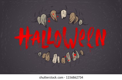 Halloween, handgezeichnete Vektorgrafik. Die Augenbrauen eines Monsters und die Grußworte eines Bürstes