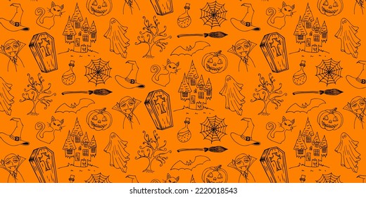 Halloween Vector Hand Drawn Pattern