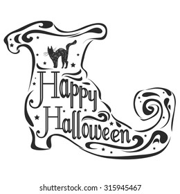 Halloween Vector hand drawn typographic poster. Happy halloween. Grunge texture. Lettering. T-shirt design, label, invitation, decor elements, greeting & postal cards. Halloween series