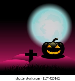 halloween vector have the bright moon black pumpkin background.