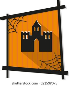 Halloween vector icon with castle . In frame