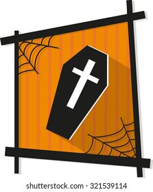 Halloween vector icon with coffin. In frame