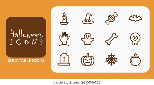 Halloween Vector Icon Set—Pumpkin, Ghost, Witch Hat, Skull and More	