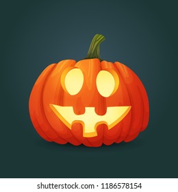 Halloween vector icon. Happy orange oval pumpkin illuminated from the inside. 