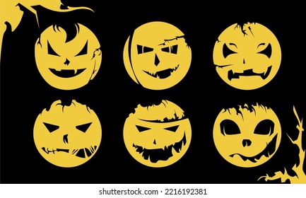 Círculo de ilustración de icono vectorial de Halloween, dibujado a mano. Icono de color amarillo aislado en un fondo negro. Perfecto para todo tipo de diseños para las necesidades de Halloween, banners de Halloween, fiestas de Halloween.