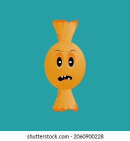 Halloween vector icon. Vector illustration of orange candy with scary face