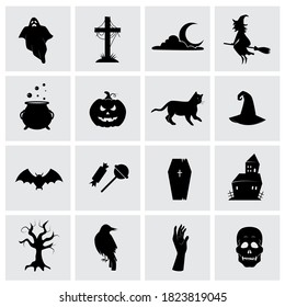 Halloween vector icon set. Collection of traditional Halloween symbols and props.