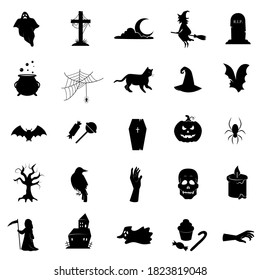 Halloween vector icon set. Collection of traditional Halloween symbols and props.