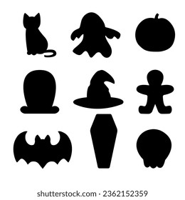 Juego de iconos vectoriales de Halloween. Colección de símbolos tradicionales de Halloween. Siluetas negras de Halloween.Ilustración vectorial.