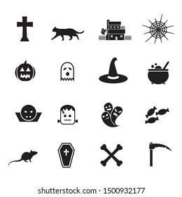 Halloween vector icon set, icons such as bones, cat, hat, zombie, ghosts and others