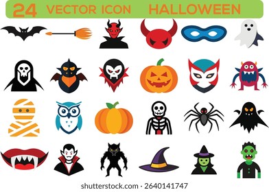 Halloween Vector Icon Set – Spooky, Scary, Cute Halloween Icons for Web and Print