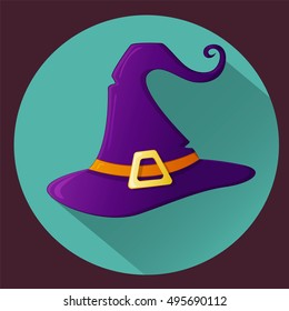 Halloween vector icon. Witch hat. Long shadow. EPS10
