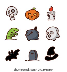 halloween vector icons in cartoon style designed for sticker, t-shirt, kids and other needs