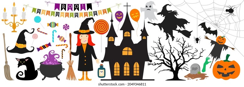 Halloween vector icons and illustration set. EPS10 