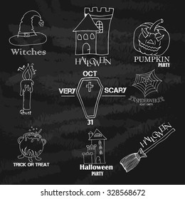 Halloween Vector Icons, Pumpkin Ghost Skull Bones Bat Spider Web and Witch Hat