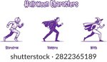 Halloween Vector Icons: Scarecrow, Vampire, and Witch Running