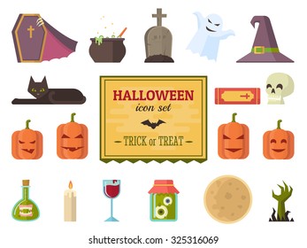 Halloween vector icons set made in flat style. 
