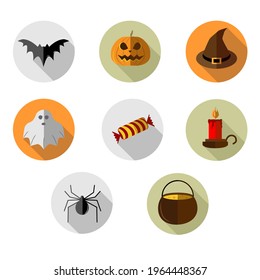 Halloween vector icons set. Halloween vector icons in orange, brown, green, black and yellow colors.