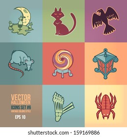 Halloween Vector Icons Set. Vintage Colors Style