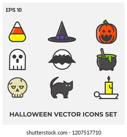 Halloween vector icons set.Flat,colorful halloween icons vector set.Premium quality.
