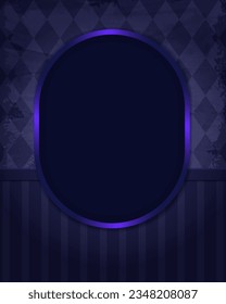 Halloween vector illustration background with aged old room with diamond-shaped grunge wallpaper and blue frame